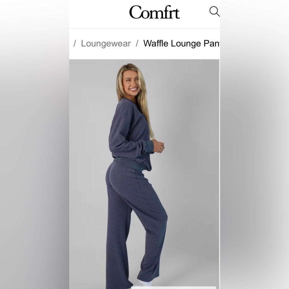 Comfrt Waffle Lounge Pant- Stone Blue XXS